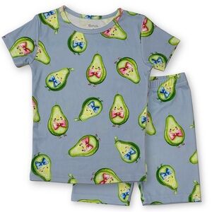 Topgal Girls Size 6 Ribbed Slate Blue Avocado Print 2 Piece Pajama Set